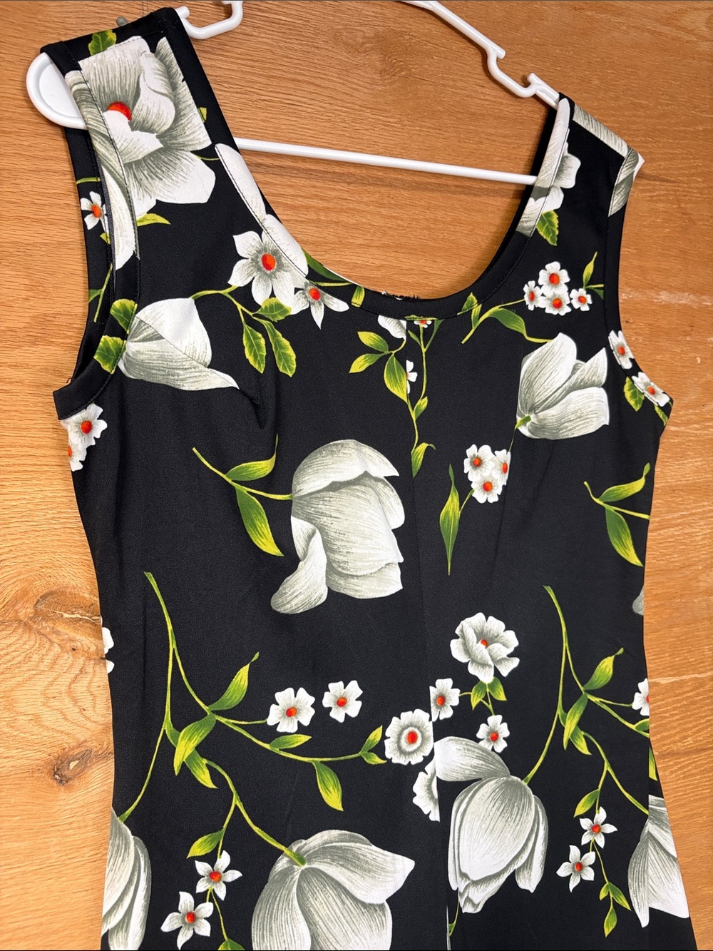 Black Floral Maxi Dress with White Flower Print - Picture 2 of 5